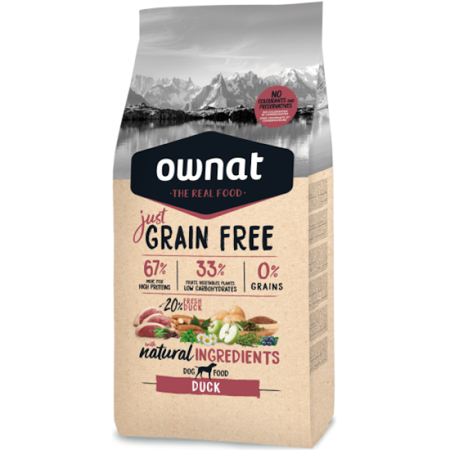 Croquettes Just Grain Free Ownat au Canard pour chien adulte