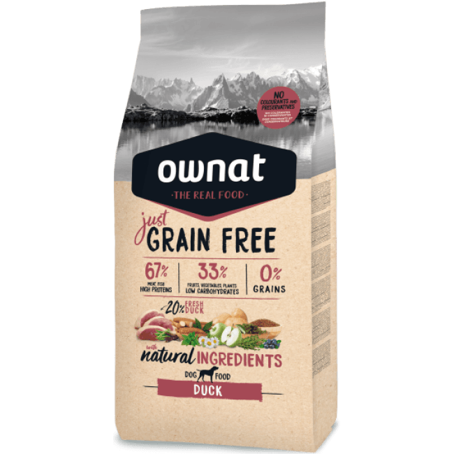 Croquettes Just Grain Free Ownat au Canard pour chien adulte