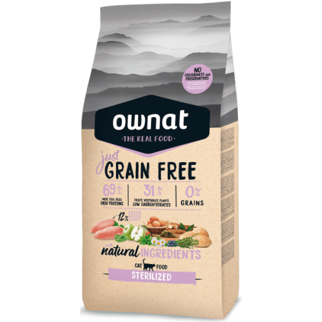 Croquettes Ownat Just Grain Free Sterilized pour chat stérilisé