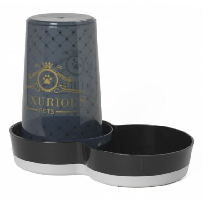Distributeur de croquettes ou d'eau pour chien ou chat sérigraphié Luxurious noir