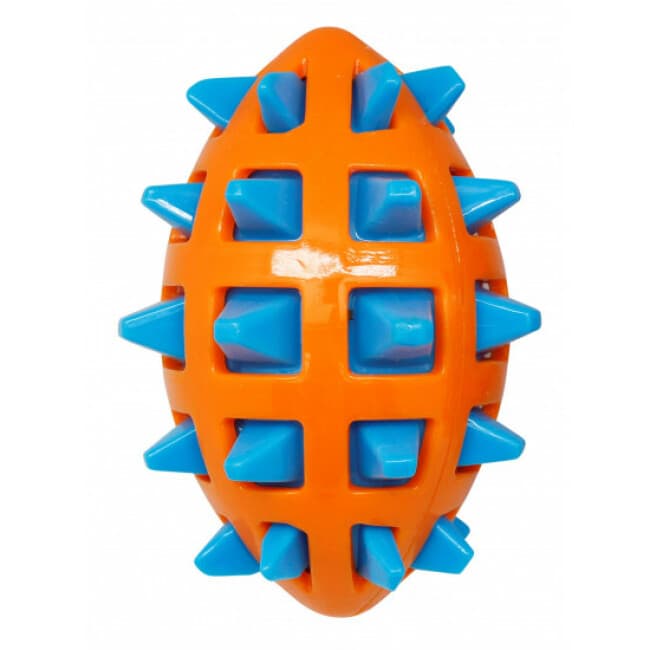 Jouet pour chien ballon de rugby bicolore avec picots TPR Sharp