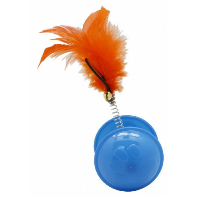 Jouet roller culbuto avec grelot et plumes pour chat